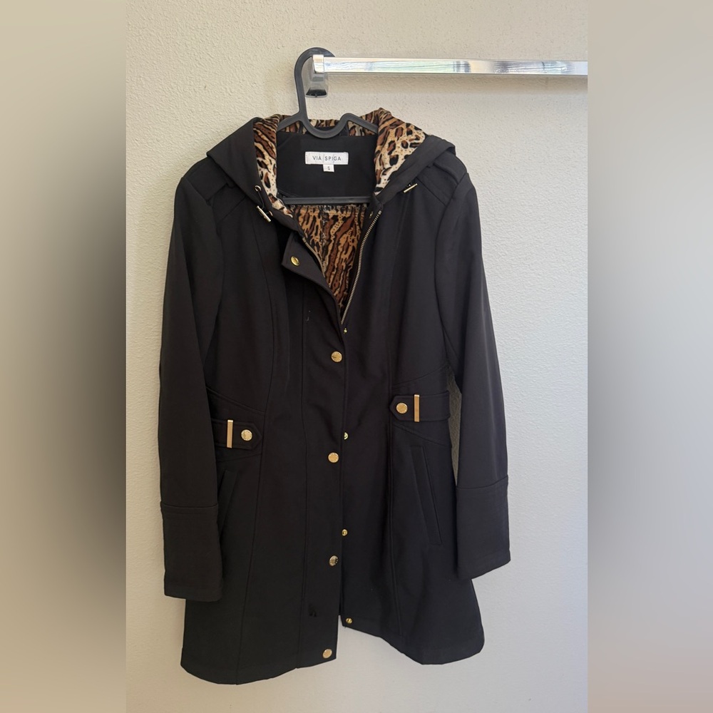 Via Spiga Black Utility Jacket with Animal Print Lining